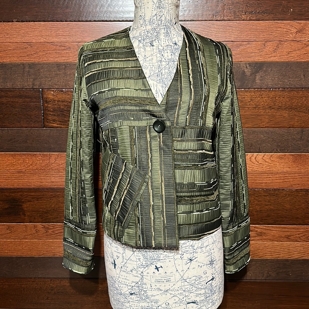 600 West Long Sleeve Multi Colored Metallic Green Blazer